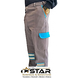 Gabardin İş Pantolonu- Turkuaz Renk Detaylı-Reflektörlü