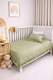 %100 Pamuk Farbalalı / Fırfırlı Nevresim Takımı Yeşil