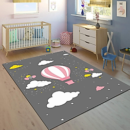 Minibabyrooms Pembe Uçan Balon Desenli 8 mm Kalınlıkta Çocuk Odası Halısı