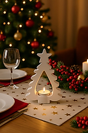 Yılbaşı Ağaç Formlu Tealight Mumluk – El Yapımı Dekoratif Aksesuar