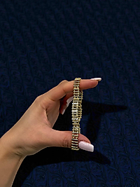 XUPING VIP Çelik Yoğun Zirkon Dizilimli Bileklik – 14K Altın Renk