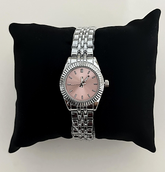 Silver İçi Pembe Yuvarlak Saat