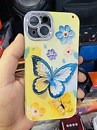 iPhone 15 Çiçek Desenli Taşlı Lens Korumalı Telefon Kılıfı