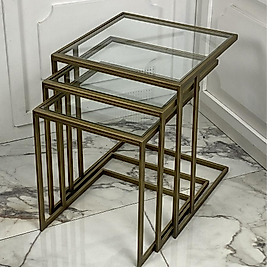 Plane Zigon Sehpa 3lü - Eskitme Gold