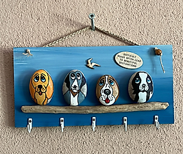 Dog Theme Stone Painting Keychain Hanger