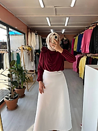 Gül Broş Büzgülü Bluz Bordo