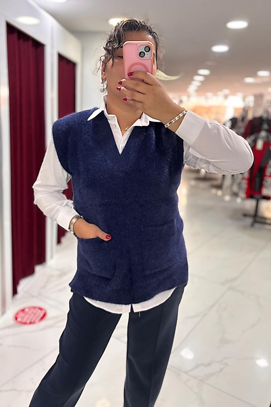 Tay Tüyü Oversize Süveter – Lacivert Asalet