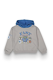 Erkek Çocuk Fast Baskılı Kapüşonlu Sweat Antrasit