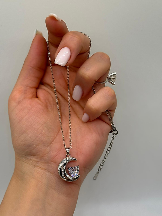 Xuping Ay & Kalp Detaylı Işıltılı Kolye