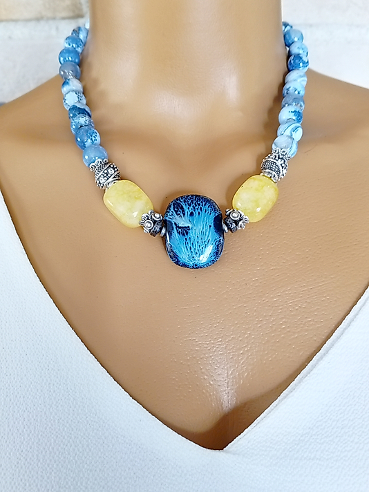 Seramik kuvarz ve akik kolye