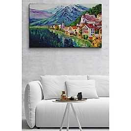 Avusturya Hallstatt Yağlıboya Görünüm Dekoratif Kanvas Duvar Tablosu 35 x 50 cm