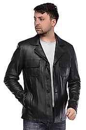 Gomez Hakiki Deri Erkek Siyah Punto Dikiş Detaylı Ceket