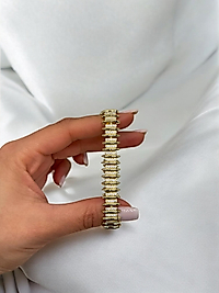 XUPING VIP Çelik Sıralı Zirkon Taşlı Bileklik – 14K Altın Renk