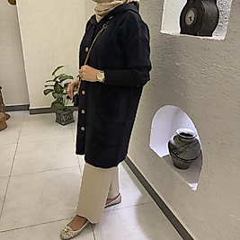Kapüşon detaylı Angora hırka /siyah
