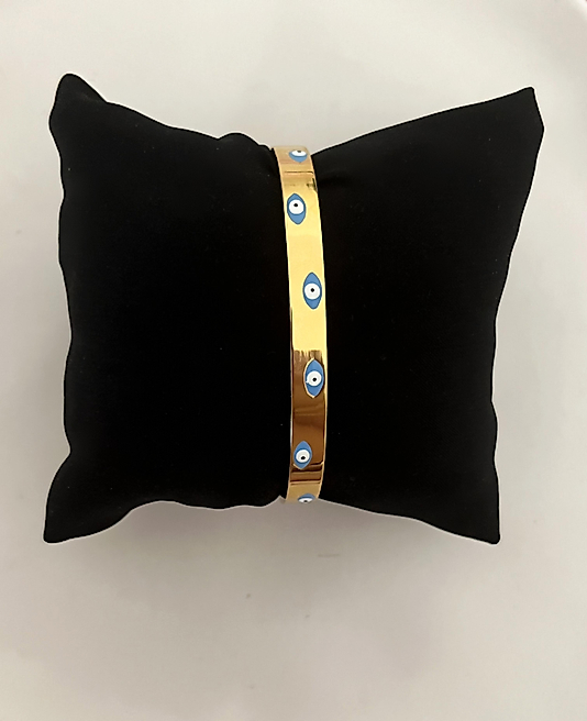 Çelik Nazar Boncuklu Düz Kelepçe