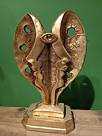 MERCAN MOBİLYA AKSESUAR,kalp içinde iki sevgil,i Gold, Polyester Dekoratif Maske Biblo, Gold Dekor, Yeni Yıl Hediyesi