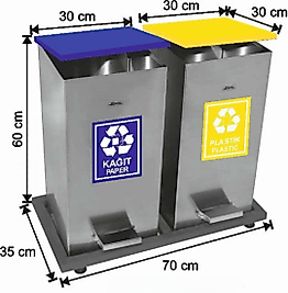 2 BÖLMELİ KARE Pedallı GERİ DÖNÜŞÜM SETİ 108 LT ( KDV DAHİL )