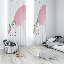 Minibabyrooms Pembe Unicorn ve Gökkuşağı Temalı Fon Perde