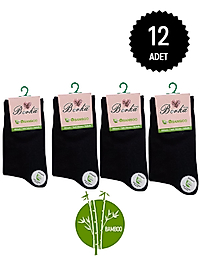 Berka Kadın Bambu Dikişsiz Soket Çorap Siyah 12'li Paket