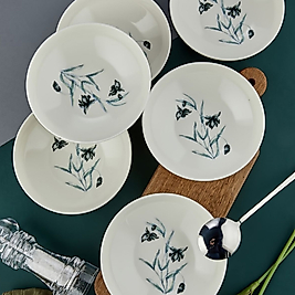 6 Adet Premium Porselen Mavi Çiçek Desenli Çorba Kasesi, Tabağı