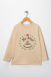 Kız Çocuk Uzun Kollu Bisiklet Yaka "Hz Aişe" Baskılı Tişört Mevsimlik Pamuklu