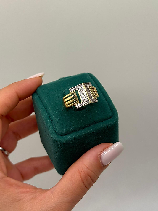 Taşlı Geometrik Tasarım Altın Renk Yüzük