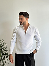 Vittorio Half Zip Beyaz Triko Ürün Kodu: 5003B