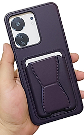 Redmi 13C Kartlıklı Standlı Deri Telefon Kılıfı Deep Purple
