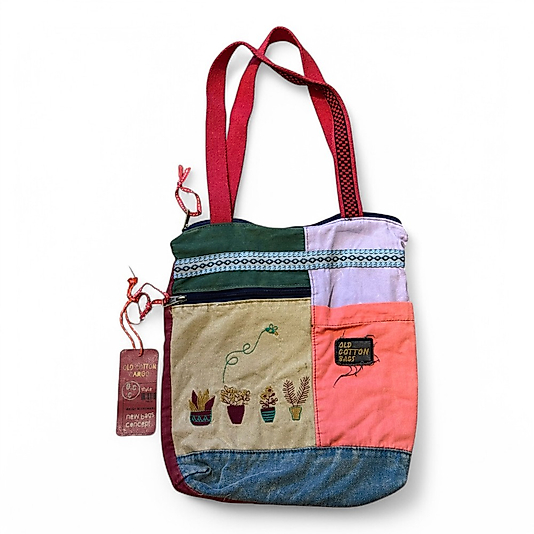 Old Cotton Cargo Vintage Renkli Etnik Orta Boy Günlük Kadın Kol Omuz Çantası 27CM x 33CM
