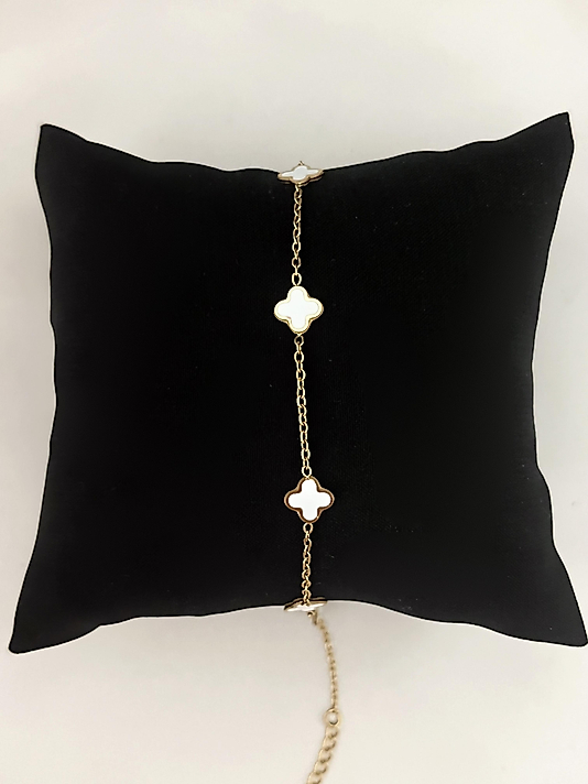 Çelik Mini Beyaz Yonca Bileklik