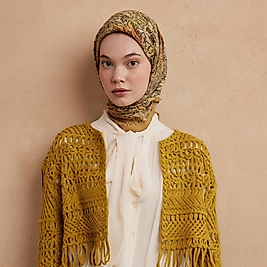 Hesperia Desen Pamuk İpek Eşarp Antik Sarı