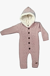 Peluş Kapüşonlu Triko Bebek Tulum – Pudra (0-18 Ay)