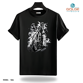 Motorcu Tarzı Baskılı Oversize Unisex Tişört