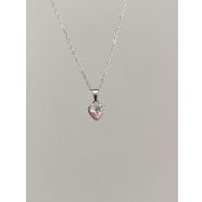Çelik Pembe Taşlı Kalp Detaylı Silver Kolye