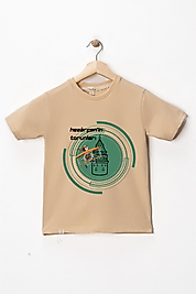 Erkek Çocuk Kısa Kollu Bisiklet Yaka "Hazerfen" Baskılı Tişört Mevsimlik Pamuklu