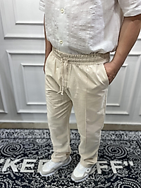 Keten Çizgi Detaylı Jogger Pantolon Krem - Wng