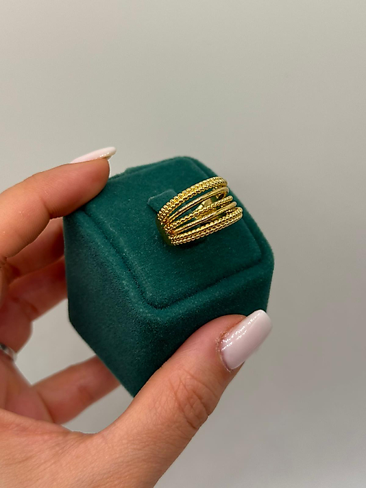 Çok Sıralı Dokulu Altın Renk Yüzük