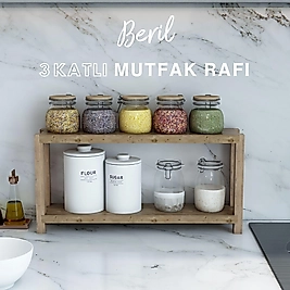Beril 2 Katlı Ahşap Mutfak Rafı, Baharatlık / Dekoratif Raf / Çok Amaçlı Kullanım ( Atlantik Çam )
