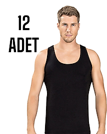 Gümüş Erkek Likralı Askılı Atlet Siyah 12 Li Paket