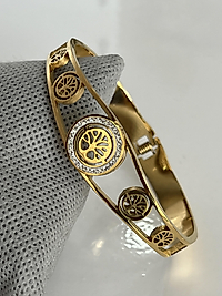 Hayat ağacı model gold taşlı çelik kelepçe