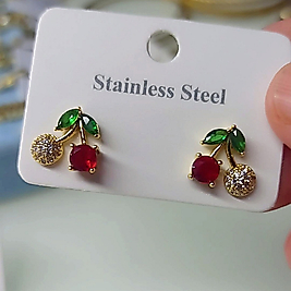 Çelik Gold 🍒 Taşlı Küpe
