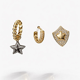 Gold Renk Taş Detaylı Üçlü Küpe