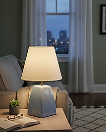 Dekoratif Kare Prizma Gri Mavi Abajur AB057