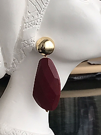 Gold Bordo Asmetrik Küpe