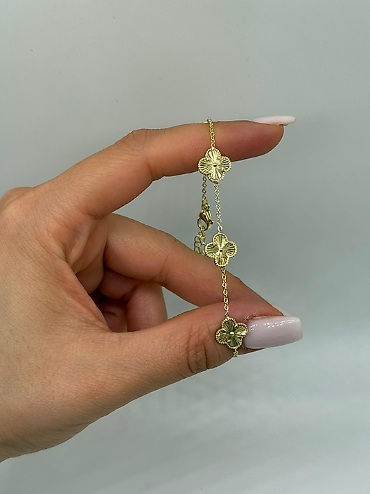 Xuping Gold Renk Yonca Detaylı İnce Bileklik