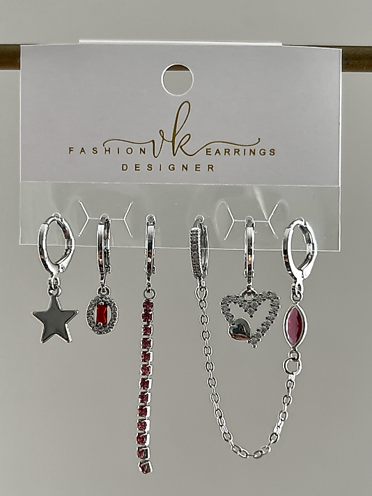 Silver 6’lı Pembe Taşlı Küpe( ÇELİK DEĞİLDİR)