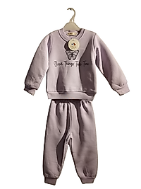 Kışlık Üç İP Şardonlu Lila Kız Çocuk Eşofman Takımı