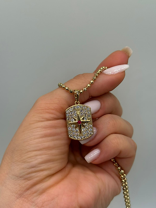 Xuping Taşlı Yıldız Detaylı Dog Tag Kolye – Gold Renk