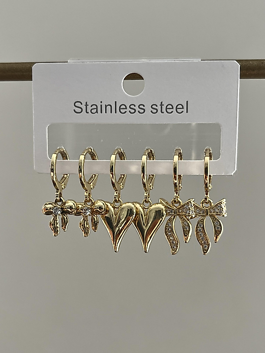 Çelik 6’lı Gold Kalp-Kurdele Küpe