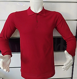 POLO YAKA UZUN KOL T-SHIRT PAMUK PENYE KIRMIZI